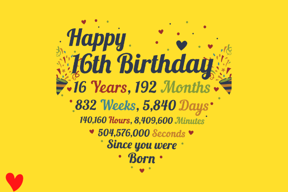 16TH BIRTHDAY HEART Graphics & Crafts