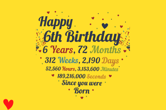 6TH BIRTHDAY Graphics for Crafts & POD Projects